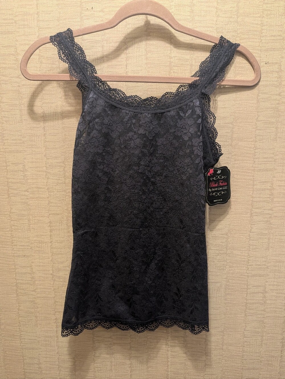 X-SMALL Black Fuchsia By Secret Lace Trim Camisole Tank Top - Black